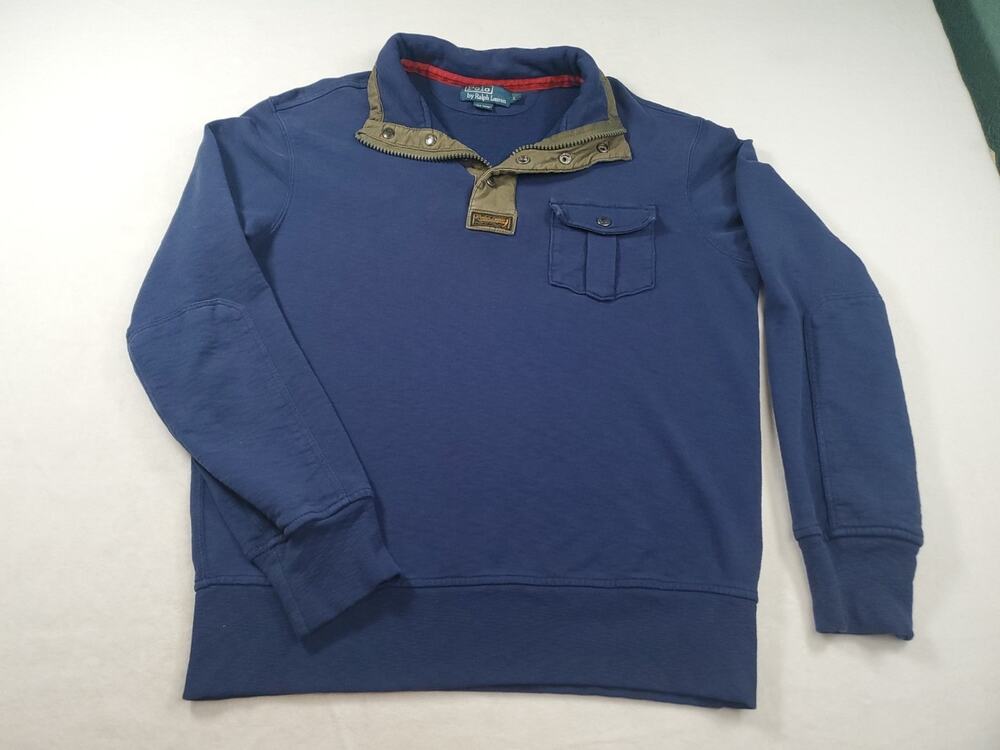 Vtg Polo Ralph Lauren Men's French Terry Rugby 1/4 Zip Sweater Large Navy